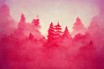 abstract magenta trees risograph texture art print, made with generative ai