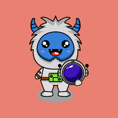 cute vector illustration of yeti astronaut