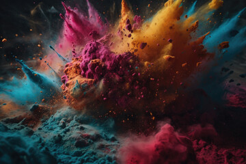 Fototapeta na wymiar Explosion of colored paint and dust. Generative AI