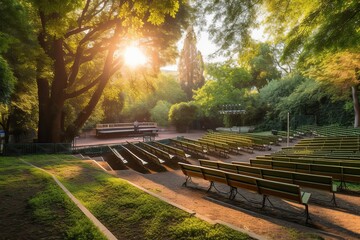 Design a park that has an amphitheater for outdoor movie , generative artificial intelligence