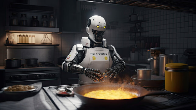 Robot AI Chef wearing chefs outfit. Generative AI