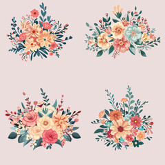 Fototapeta na wymiar floral elements set. Different types of flowers. Floral poster, invite. Vector arrangements for greeting card or invitation design