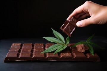 Delicious Chocolate bar with Cannabis leaf for , THC CBD Marijuana for Recreational use, Generative AI Technology