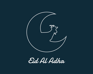 Obraz premium Eid Al Adha Crescent Moon Goat Line Art