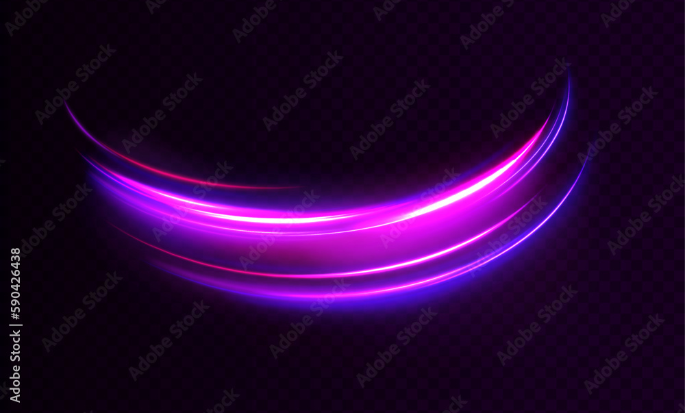 Poster Cyberpunk light trails in motion or light slow shutter effect. Neon color glowing lines background, high-speed light trails effect.
