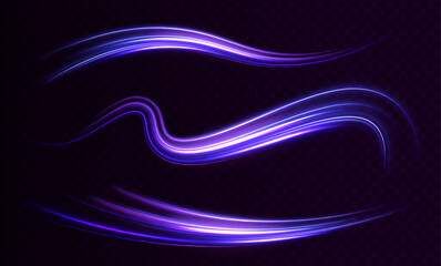 Light Trails On Road At Night. 3d render, abstract futuristic neon background with glowing ascending lines. Fantastic wallpaper