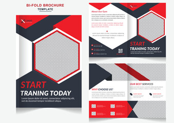 Creative Gym Business marketing bifold brochure design and fitness company profile design template
