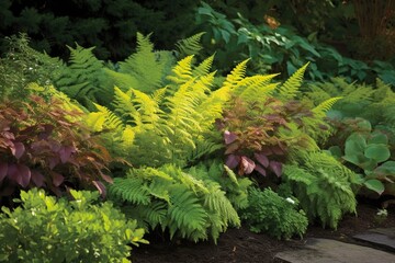 garden with a mix of plants that attract pollina, with a mix of wildflowers for a natural area. garden with a mix of plants with interesting bark  with a small gree, generative artificial intelligence