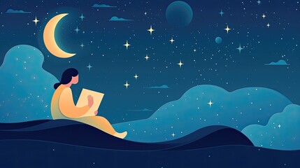 Obraz na płótnie Canvas Person reading a book at night