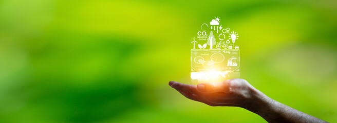 human hand holding a virtual globe environmental concept, world water day, energy saving, world...