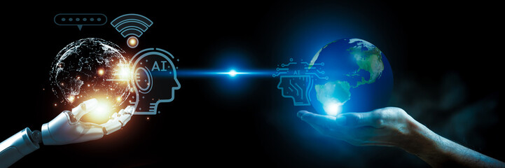 The concept of technology using AI to help with work AI Learning and artificial intelligence business, modern technology, internet, and network.Elements of this image furnished by NASA