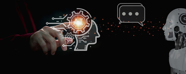 The concept of technology and people's use of artificial intelligence to assist in AI learning and AI. Business, modern technology, the Internet, and the Internet. Change ideas and apply technology