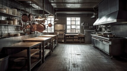 Fototapeta na wymiar Industrial kitchen in a restaurant, dark style