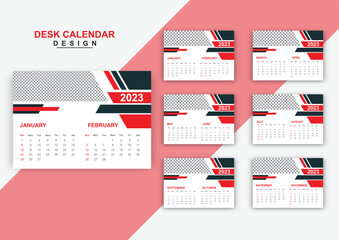 Modern professional 2023 6page desk calendar design template