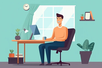 businessman in office, working with his laptop, happy to work from home, young business man, home office, well dressed.