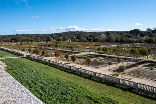 View on botanical garden in the orchards. Palace of the Infante Don Luis, Boadilla del Monte, Madrid region - Spain

