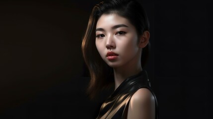 Fototapeta na wymiar 黒い皮の服を着たクールなアジア人女性（Generative AI） 