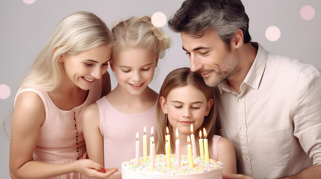 子供のバースデーパーティー・誕生日を祝う家族・ファミリー・親子（Generative AI）
