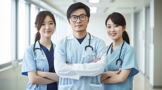 アジア人の医者・医療従事者・ドクターチームの男女（Generative AI）
