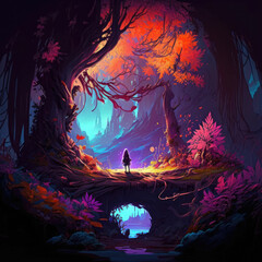 Fototapeta premium Lone adventurer discovering alien world with big moons ,made with Generative AI