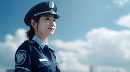 青空の中働く女性警察官・ポリス（Generative AI）
