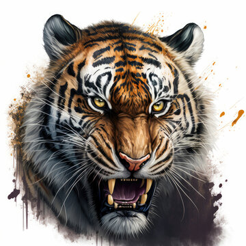 Colorful watercolor painting of a tiger ,made with Generative AI