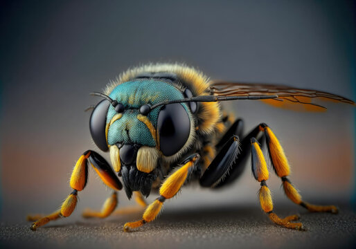 Close up macro of a honey bee ,made with Generative AI