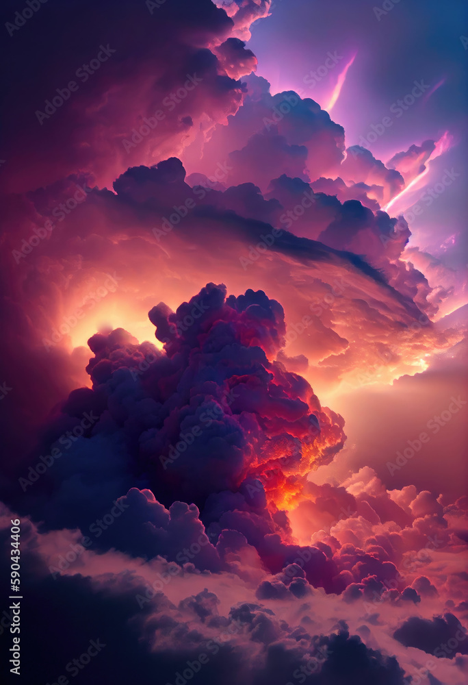 Poster mesmerizing intricate clouds at sunset ,made with generative ai