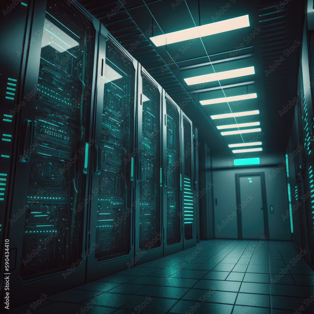 Aufkleber data center with server room. platform for hosting contemporary internet contents. rack housing serv