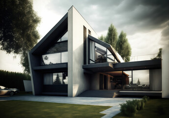 Luxury modern residence building - family villa with a futuristic design, exterior ,made with Generative AI
