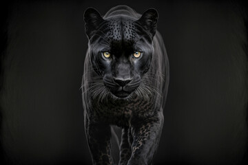 Black panther in the mist, morning misty big leopard cat ,made with Generative AI