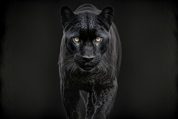 Obraz premium Black panther in the mist, morning misty big leopard cat ,made with Generative AI