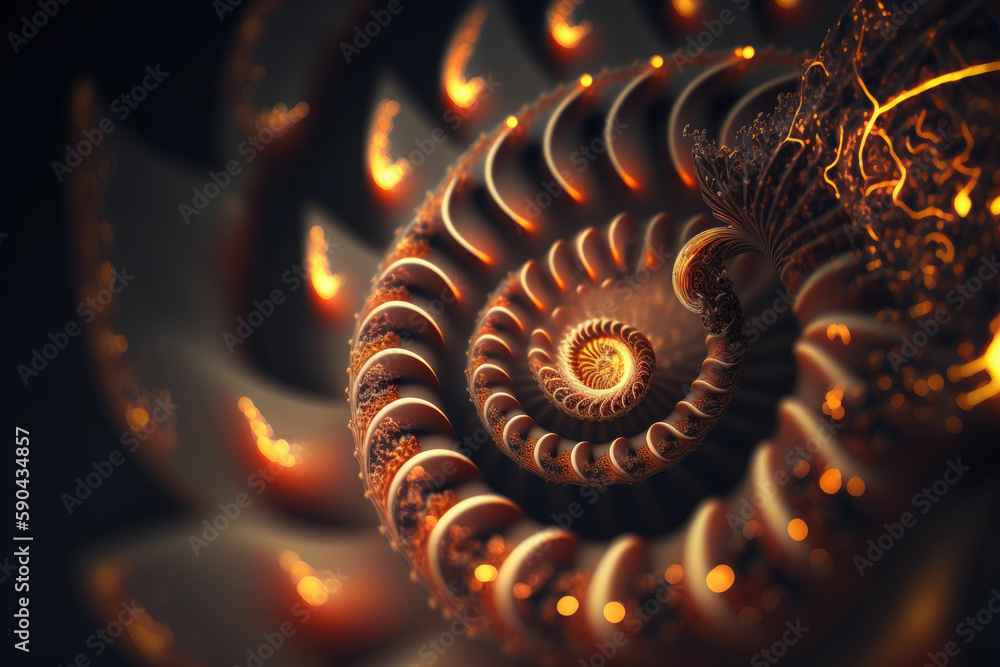 Poster fibonacci spiral background, abstract fractal structures ,made with generative ai