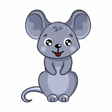 Funny mouse on white background. Vector illustration in cartoon style. Drawing for children. Decor of poster or postcard.