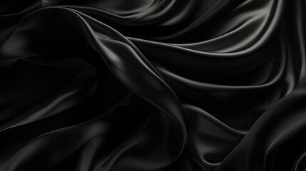 Fototapeta premium Black Luxurious Silk Satin: Opulent, Glossy, and Elegant Background Designs. Generative AI Illustration.