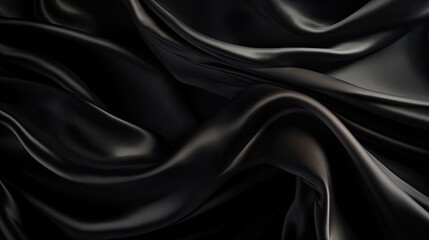 Obraz premium Black Luxurious Silk Satin: Opulent, Glossy, and Elegant Background Designs. Generative AI Illustration.