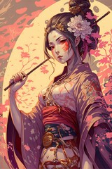 Beautiful Japanese Woman Dress in Kimono
