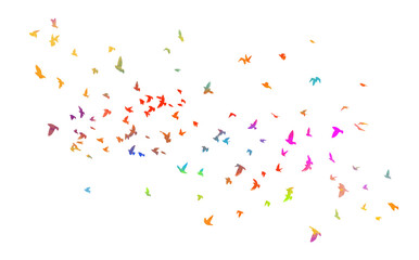 Abstract colored flying birds. Mixed media. Vector illustration
