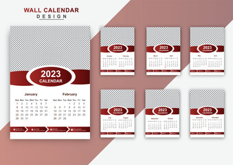 6page business wall calendar 2023 for editable design template
