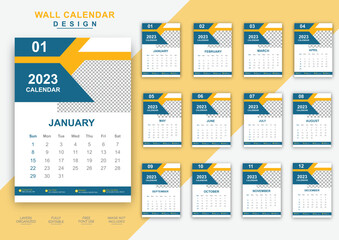 Fototapeta na wymiar Modern 2023 new year wall calendar design editable template