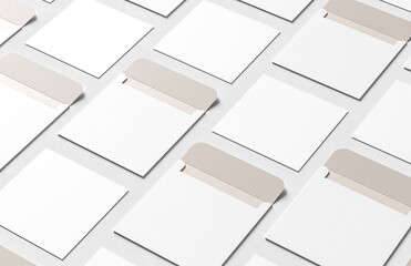 Square envelope and invitation mock up isolated on white background. 3D illustration.