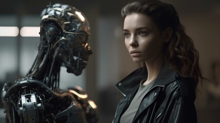 Fototapeta na wymiar ロボットと一緒に生活する女性（Generative AI） 