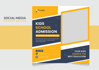 Kids school education admission web banner social media post template