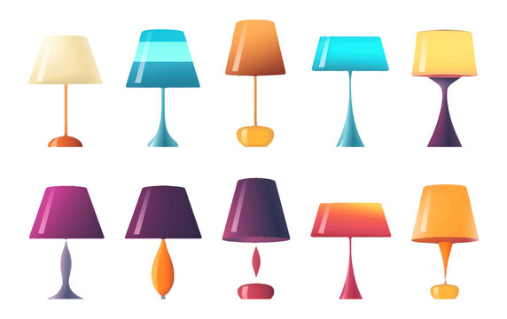 set vector illustration of table multi colored lamp isolate on white background
