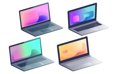 set vector illustration of table multi colored screen of laptop isolate on white background