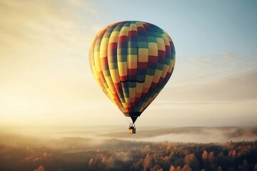 Naklejka premium Colorful Hot Air Balloons in Blue Sky Horizon. Copy Space Background