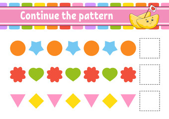 Continue the pattern. Education developing worksheet. Game for kids. Activity page. Puzzle for children. Riddle for preschool. Cute cartoon style. Vector illustration.