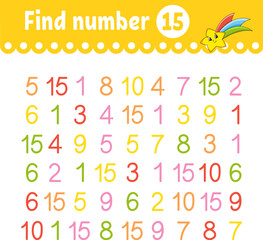 Find number. Education developing worksheet. Activity page with pictures. Game for children. Funny character. cartoon style. Vector illustration.