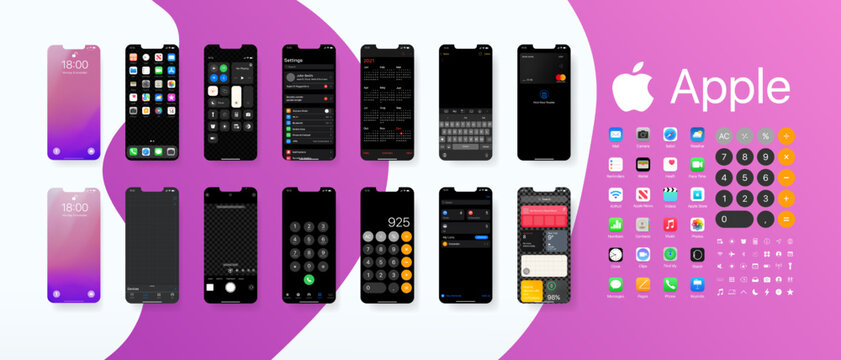 Theme for iPhone - a set of icons popular on the iPhone. Vector. editorial illustration. Rivne, Ukraine - April 10, 2023
