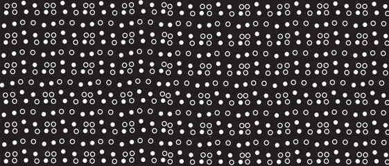 White polka dot pattern on black background. Straight dot pattern for backdrop and wallpaper template. Simple classic polka dot lines with repeat stripes texture. Polka background, vector illustration